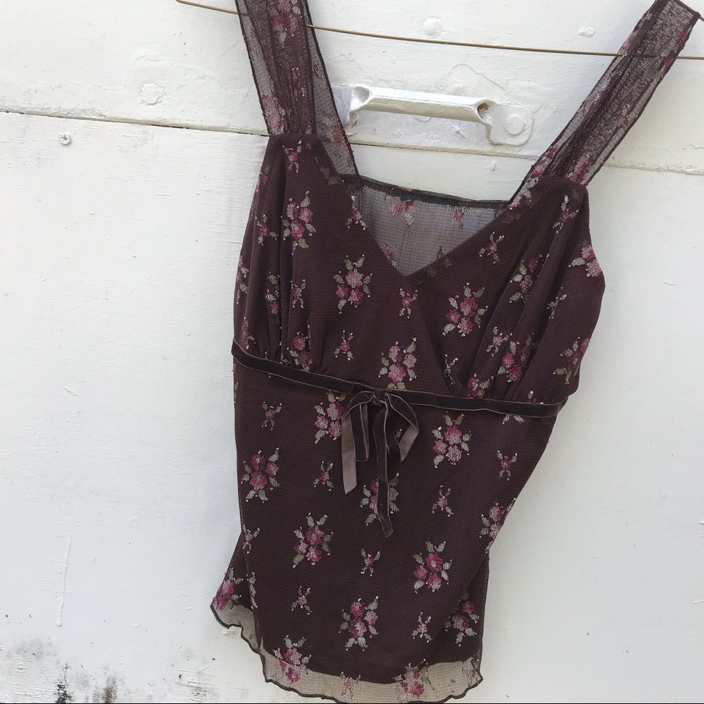 Floral Mesh Top With Bow